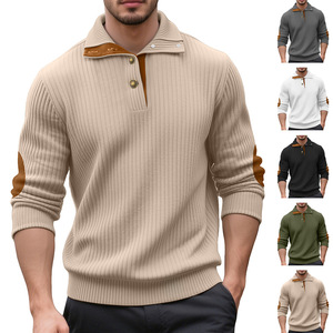 Pull tricoté matelassé chaud et décontracté pour homme, style hiver, anti-boulochage, avec logo frontal, col rond, tendance - Product Image 1