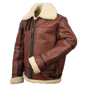 Hot Selling <b>Men's</b> <b>Shearling</b> Leather Motorcycle <b>Jacket</b> Plus Size Winter Warm Windproof Waterproof Stand Collar Breathable Zipper - Product Image 4