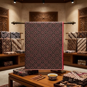 Tissu en coton batik indonésien artisanal, dessiné à la main, motif traditionnel Nitik Dopo Tanjo, classique Sogan Rouge, textile de qualité supérieure - Product Image 6