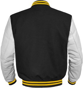 Veste universitaire noire et orange pour homme, en laine et polyester, style preppy, col rabattu, coupe classique, pour l'automne - Product Image 2