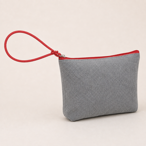 Recycled Cotton Cosmetic <b>Toiletry</b> <b>Bag</b> PU Wrist Handle Zipper Travel Makeup Pouch Custom Logo Wholesale OEM Manufacturer Exporter - Product Image 3