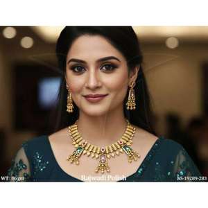 Rajwadi Style Polish <b>Necklace</b> Set Gold Look Traditional Bridal Jewelry Elegant Ethnic <b>Statement</b> for Wedding Festive Styling - Product Image 3