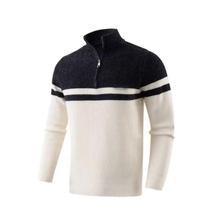 Pull en laine tricotée anti-rétrécissement pour homme AMS SPORTS INTL, col zippé 1/4, rayé, manches longues, pour l'automne - Product Image 6