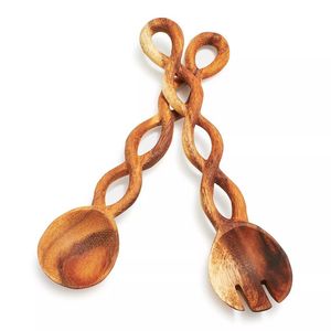 Juego de Cuchara y Tenedor de Madera Ecológicos Hechos a Mano, Diseño Clásico con Mango Retorcido y Pulido, para Uso Doméstico y Regalos Empresariales - Product Image 1