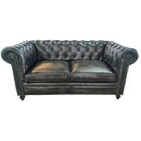 Elegantes 2-Sitzer Chesterfield-Sofa aus Echtleder mit Abgerundeten Armlehnen, Gepolsterter Rückenlehne und Massivholzbeinen Kompaktes Sofa