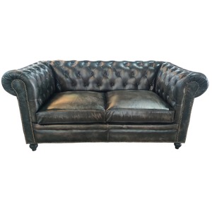 Elegant 2 Seater Chesterfield Sofa Genuine Leather with Rolled Arms Tufted Backrest and Solid Wood Legs Compact Couch - Product Image 1