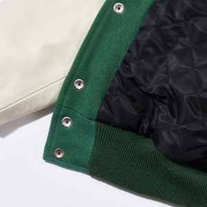 Blouson universitaire homme vert et blanc coupe droite col montant fermeture boutonnée doublure coton écologique style urbain hiver - Product Image 4