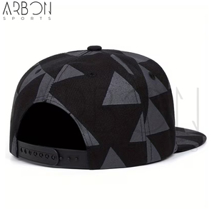 Service OEM ODM – Casquettes 5 panneaux haut de gamme à visière plate, imprimé géométrique sergé, style urbain, broderie personnalisée, prêtes à l'emploi pour l'extérieur - Product Image 5