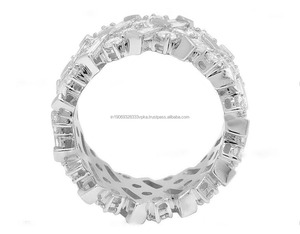 Bridal Band Baguette Cut Eternity and <b>Cross</b> Moissanite Diamond Wedding Engagement Band 925 Sterling <b>Silver</b> Gold Plated Wide Band - Product Image 3