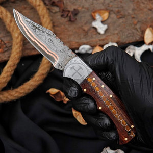 Best Selling Copper Damascus Multifunctional Outdoor Survival Pocket Folding Knife Back <b>Lock</b> Rosewood Honeycomb Steel Bolster - Product Image 2