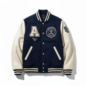 Full Embroidered Varsity Jacket Men's Black Green PU Leather Sleeve Letter P Patch Eagle Design Preppy Style - Product Image 6