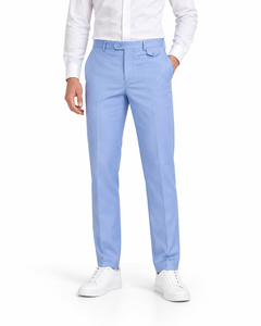 Pantalon habillé classique pour homme, coupe droite, bleu clair, décontracté chic, avec fermeture boutonnée, infroissable et extensible - Product Image 1
