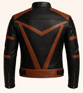 Chaqueta de Motociclista para Hombre en PU Marrón, Cuello Camisero, Cierre de Cremallera, Estilo Casual para Invierno, Diseño Sólido Teñido, Logotipo Frontal - Product Image 4