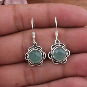 Boucles d'oreilles pendantes de luxe artisanales en argent sterling 925 avec calcédoine bleue naturelle pour femmes, mariage, vente en gros - Product Image 4