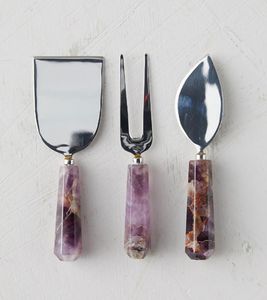 Juego de Cuchillos para Queso con Diseño de Piedra Amatista, con Mangos de Acero Inoxidable, Hojas Duraderas, Solo Lavar a Mano - Product Image 1