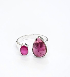 Designer Open Style Pink Tourmaline Gemstone <b>Ring</b> in 925 Sterling Silver Anti Tarnish Handmade <b>Adjustable</b> <b>Ring</b> for Women Wedding - Product Image 1
