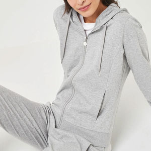 Ensemble de survêtement d'hiver pour femmes grande taille, couleur unie, sweat-shirt 100% coton avec pantalon de jogging deux pièces - Product Image 3