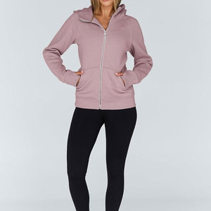 Sweat-shirt à capuche zippé pour femme, couleur unie, manches longues, en coton tricoté respirant, coupe classique, sans doublure, pour l'automne - Product Image 3