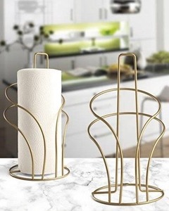 Support de rangement autoportant moderne et durable en métal pour mouchoirs, avec bras incurvés, vert olive, pour la table - Product Image 3