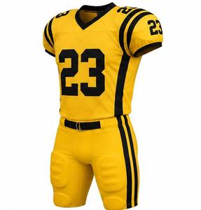 Custom Yellow American Football Uniform Set V-Neck Jersey <b>Pants</b> <b>Heat</b>-Transfer Printed Breathable 100% Polyester Unisex Adults - Product Image 2