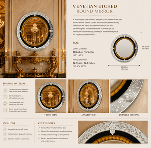 Venetian <b>Mirror</b> Round Size full Circle Wall <b>Mirror</b> Etched Floral Beveled Frame Antique <b>Silver</b> Full Length Decorative Luxury Hand - Product Image 4