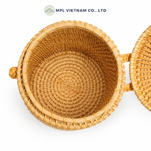 Modern Round Rattan Tissue <b>Box</b> 14x15cm Handwoven <b>Storage</b> Holder with Lid Natural <b>Brown</b> Convenient Eco-Friendly - Product Image 2