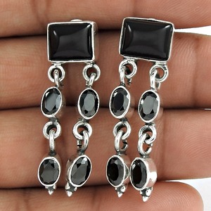 Bezel Set Multi Shaped Bezel Set <b>Black</b> Onyx Gemstone <b>Dangle</b> <b>Earrings</b> Made From 925 Sterling Silver Trendy Bohemian Jewelry - Product Image 1