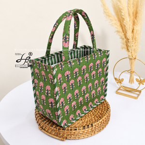 Customized Quilted <b>Mini</b> Handbag Cotton Fabric Daily Use Shoulder Bag Green Floral Trendy Women <b>Hand</b> Purse Block Print Reusable - Product Image 4