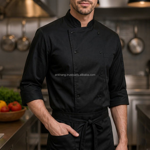 Conjunto de uniforme de Chef, chaqueta negra de algodón de manga larga, delantal, sombrero, ropa de trabajo Unisex para restaurante y Bar, venta al por mayor - Product Image 5