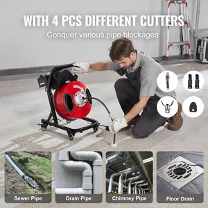 Tarière serpent à alimentation manuelle de 50 pieds x 1/2 pouces avec machine de nettoyage de vidange à roues - Product Image 5