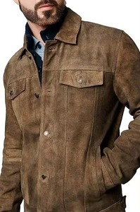 Chaqueta bomber de gamuza color borgoña para hombre, con cierre frontal, cuello vuelto, informal, para otoño, hecha en Pakistán. - Product Image 3
