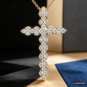CUSTOM SILVER 14K/18K GOLD PLATED VS QUALITY LAB GROWN CVD DIAMOND CLASSIC ENGAGEMENT GIFT SWEATER <b>CHAIN</b> NECKLACE <b>CROSS</b> PENDANT - Product Image 1