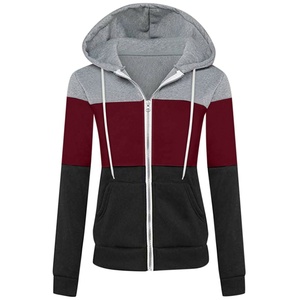 Sweat-shirt pour femme à capuche zippé, color-block, doublé polaire, respirant, à manches longues, en coton tissé, décontracté, pour l'hiver - Product Image 3