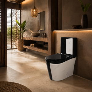 Inodoro Moderno de Una Pieza con Diseño de Mármol Blanco y Negro, Descarga por Arrastre, Producto de Tendencia - Product Image 5