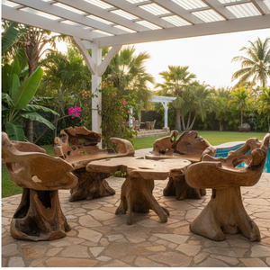 Juego de Mesa de Raíz de Teca Rústica Artesanal Premium ARTERRA con Sillones Esculpidos, Muebles Modernos para Sala de Estar, Patio o Cafetería - Product Image 6