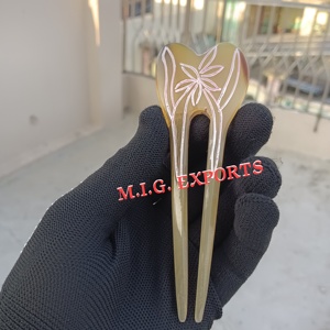 Épingle à cheveux en corne de buffle naturelle, couleur brun clair, écologique, faite à la main, art populaire moderne, DIY, durable, décoration intérieure - Product Image 5