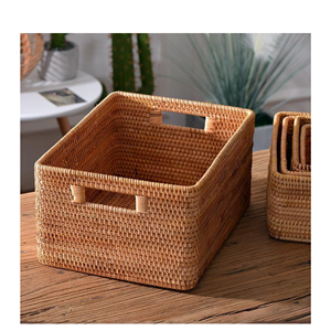 BEST SELLER Sustainable Eco Friendly Rattan <b>Round</b> Serving <b>Tray</b> Handles Woven Wicker Basket Shallow Fruit Table Storage - Product Image 1