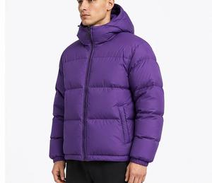 Blouson matelassé à capuche pour homme, violet, en polaire, couleur unie, rembourré en coton, coupe-vent, fermeture éclair, décontracté, pour l'hiver, coupe classique, devant - Product Image 5