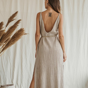 Vestido Maxi Boho Beige para Mujer, Vestido Halter de Verano, Vestido con Flecos de Algodón Crudo Ecológico, Vestido Maxi Romántico para Festival - Product Image 4