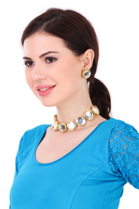 High-Grade Imitation <b>Pearl</b> Choker Necklace & Stud Earrings <b>Set</b> Gold Plating for Women's Engagement Anniversary Zircon Accents - Product Image 4