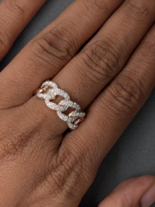 แหวนเงินแท้ 925 สไตล์ฮิปฮอปแบบ Cuban Link ผ่านการทดสอบเพชร 100% พร้อมเพชร VVS Moissanite รับรองโดยบุคคลที่สาม สำหรับผู้ชาย - Product Image 5