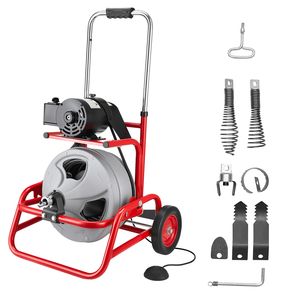 Máquina de limpieza de desagües premium con ruedas de serpiente desatascadora de 75 pies x 3/8 pulgadas, ajustable, de alimentación manual para tambor - Product Image 1