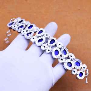 Natural Lapis Lazuli Gemstone Bracelet 925 Sterling Silver Handmade Bohemian Jewelry Women Bracelet Wholesale - Product Image 2
