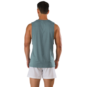 เสื้อกล้ามผู้ชายสีน้ำเงินกรมท่า แขนกุด ทรงครอป น้ำหนักเบา ระบายอากาศได้ดี เหมาะสำหรับออกกำลังกาย ฟิตเนส เสริมสร้างกล้ามเนื้อ รับผลิตแบบ OEM จำนวนมาก - Product Image 4