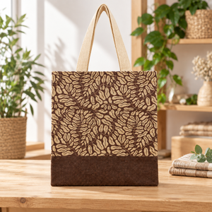Sac fourre-tout en jute imprimé feuilles avec panneau coloré, style bohème, sac de shopping en jute naturelle non laminée, sac d'exportation en gros - Product Image 5
