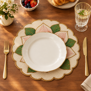 Lotus Flower <b>Glass</b> Beaded Placemat-Modern Handmade <b>Heat</b> <b>Resistant</b> Eco-Friendly Dining Table Mat for Elegant Parties - Product Image 3