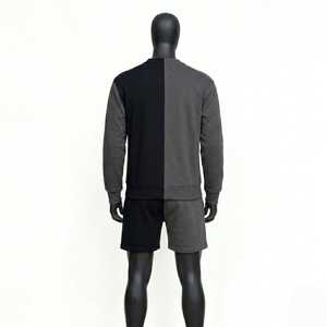 Conjunto de Sudadera y Pantalones Cortos a Juego para Hombre, Diseño Bicolor Negro y Gris, Estilo Casual Urbano, para Gimnasio, Verano - Product Image 2