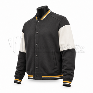 Chaqueta Varsity Personalizada de Forro Polar Gris Carbón para Hombre, Chaqueta de Béisbol con Bloques de Color, Bordado OEM, Fabricante al por Mayor - Product Image 3