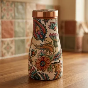 Handmade Meena Print Copper <b>Water</b> Bottle Jar Traditional Pure Copper <b>Water</b> Storage <b>Container</b> For Healthy Hydration - Product Image 5