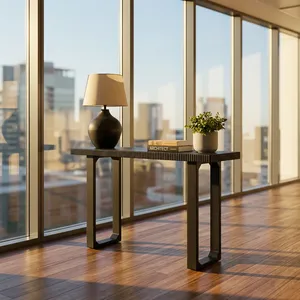 Mesa Consola Moderna de Madera Negra con Borde Acanalado Estrecho, Mueble de Entrada/Hall, Soporte Minimalista para Sofá, Mueble Auxiliar para Sala de Estar/Hogar - Product Image 5
